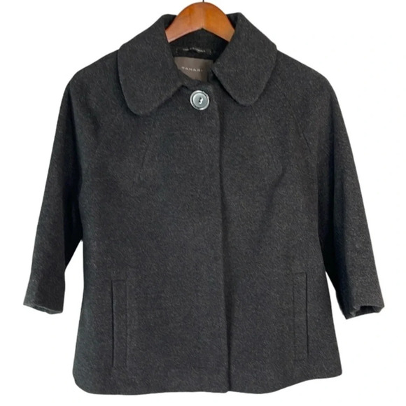 TAHARI Cashmere Blend Boxy Jacket Dark Charcoal Grey 3/4 Sleeves Monochrome 8 - Picture 14 of 14